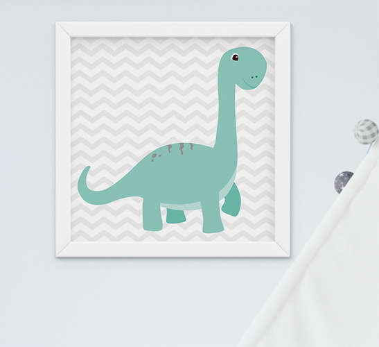 Quadro infantil desenho filhote dinossauro verde dino bebe